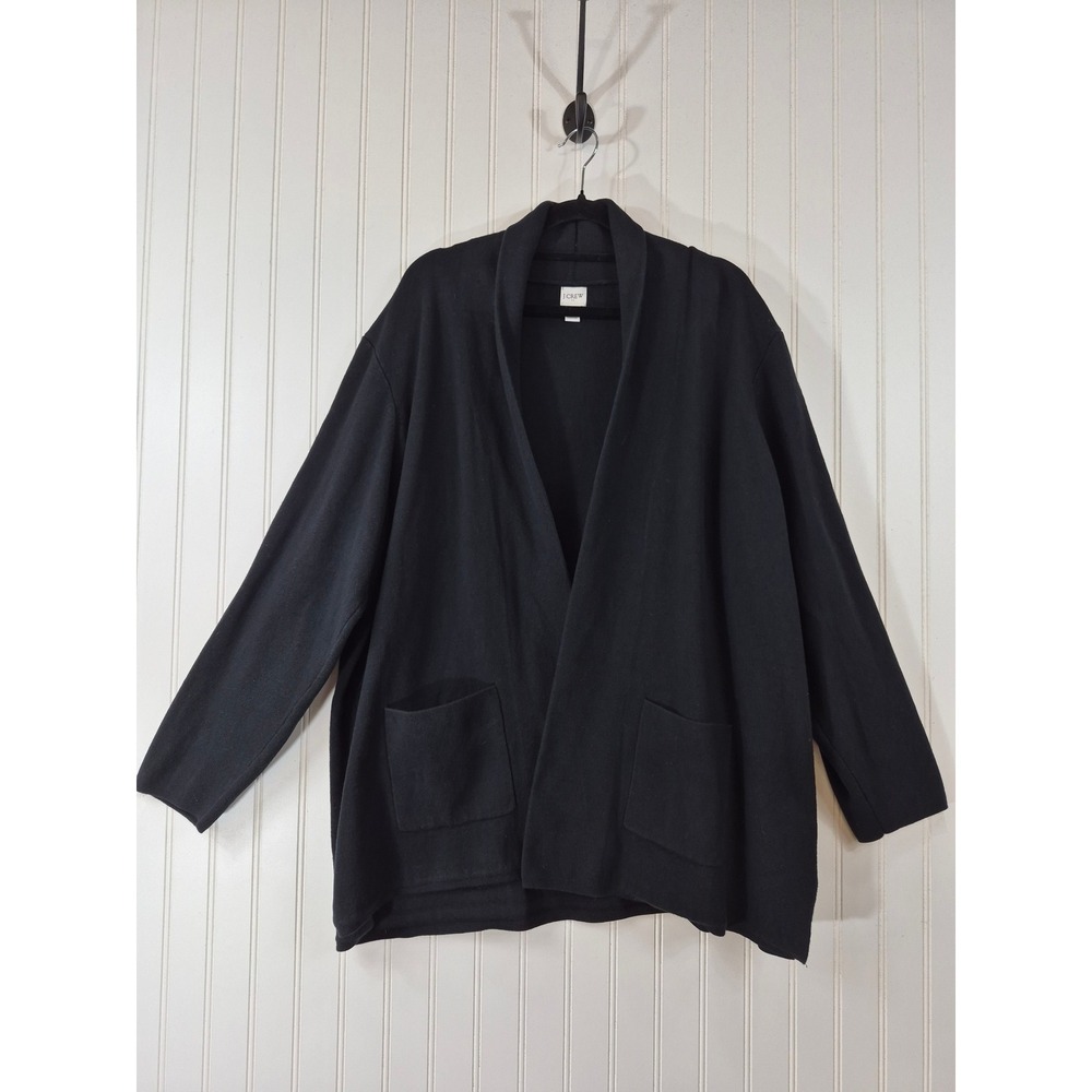 J.Crew Womens 3X Black Open Front Shawl Collar Cotton Cardigan Sweater Pockets